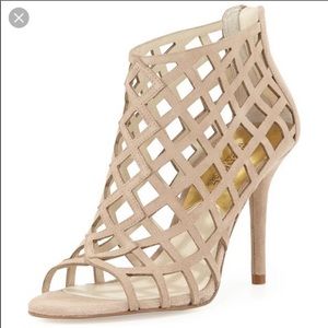 Michael Kors Yvonne Suede Peep Toe Cage Heels
